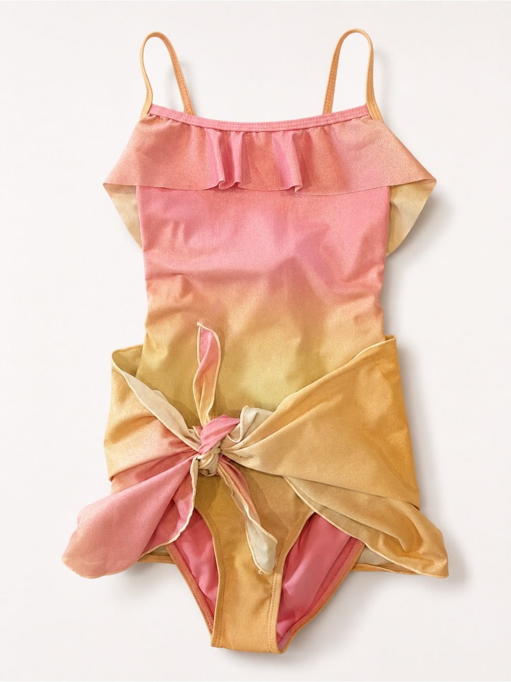 Angel Beach Girls' Pink Ombre Ruffle One Piece Swimsuit & Sarong Set Size 10 NWT